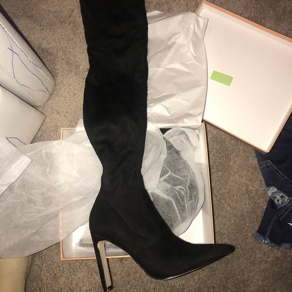Thigh high black suede heel boots😍NEVER WORN! - Picture 3 of 6